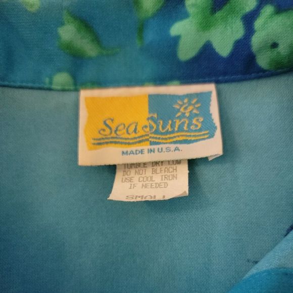 Sea Suns Button Up Collared Shirt Blouse ~ Sz S ~ Blue ~ Short Sleeve - Picture 5 of 5
